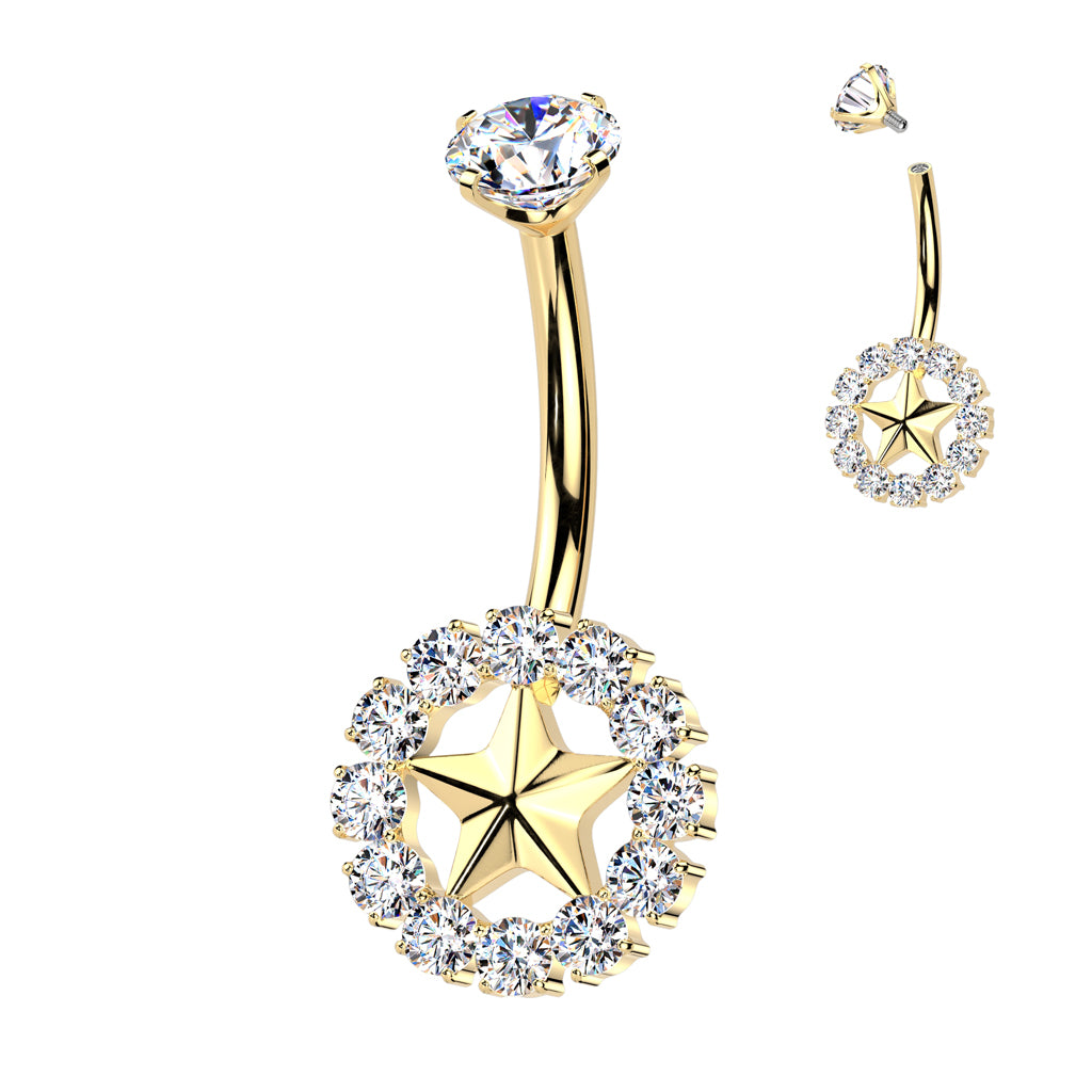 Premium G23 Titanium Star Halo Claw-Set Crystal Navel Barbell 14g