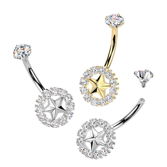Premium G23 Titanium Star Halo Claw-Set Crystal Navel Barbell 14g
