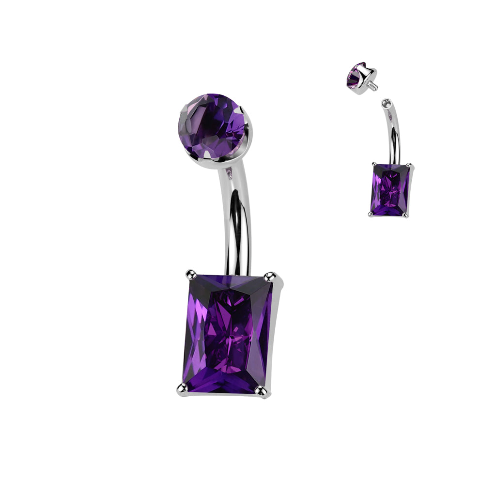 Premium G23 Titanium Rectangle-Cut Claw-Set Stone Belly Ring 14g
