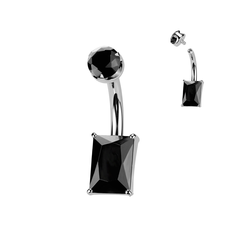 Premium G23 Titanium Rectangle-Cut Claw-Set Stone Belly Ring 14g