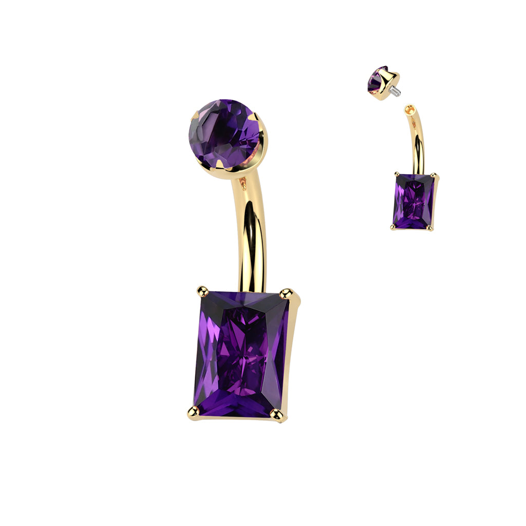 Premium G23 Titanium Rectangle-Cut Claw-Set Stone Belly Ring 14g