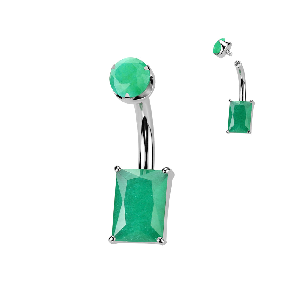 Premium G23 Titanium Rectangle-Cut Claw-Set Stone Belly Ring 14g