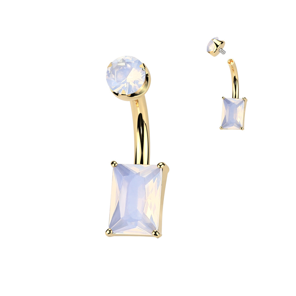 Premium G23 Titanium Rectangle-Cut Claw-Set Stone Belly Ring 14g