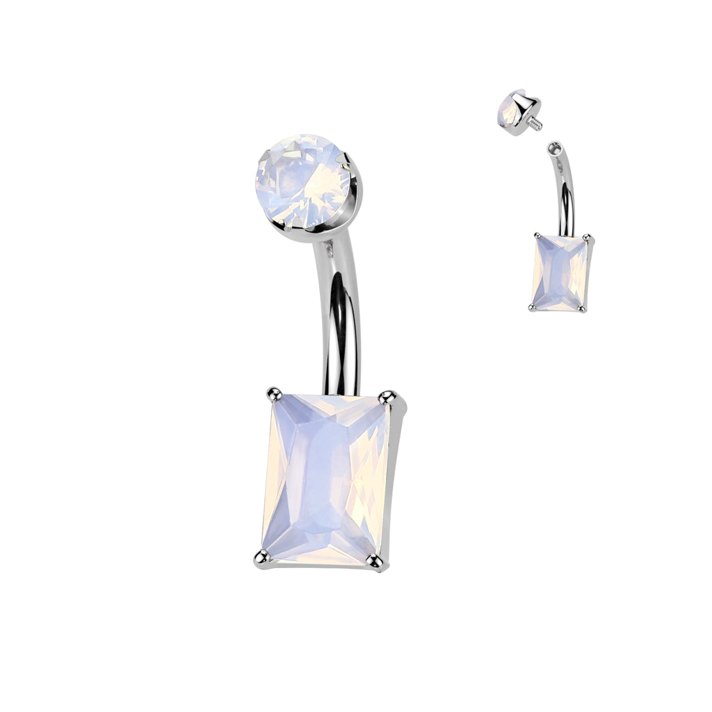 Premium G23 Titanium Rectangle-Cut Claw-Set Stone Belly Ring 14g