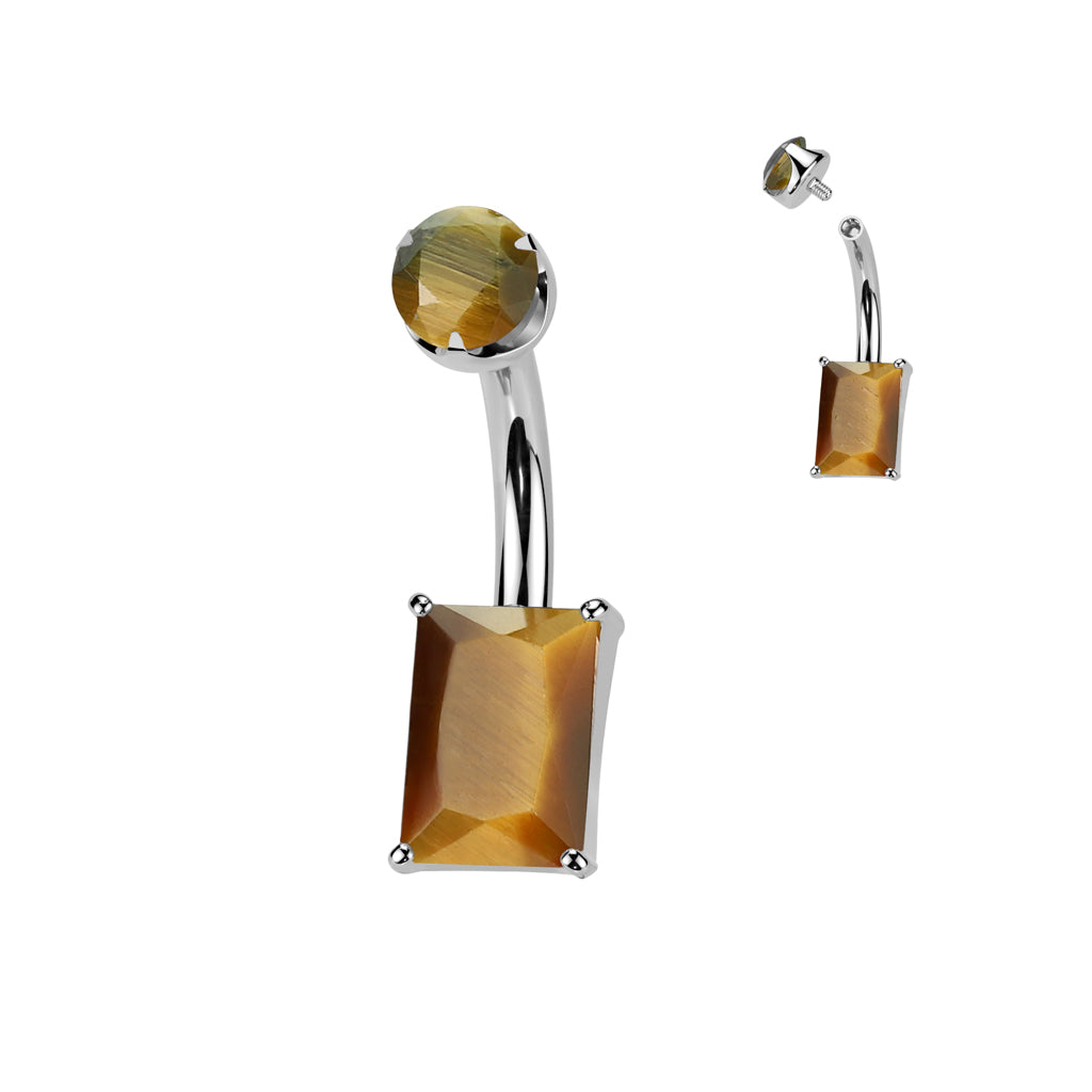 Premium G23 Titanium Rectangle-Cut Claw-Set Stone Belly Ring 14g