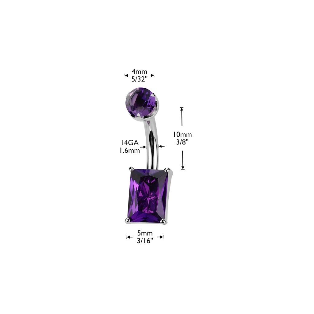 Premium G23 Titanium Rectangle-Cut Claw-Set Stone Belly Ring 14g