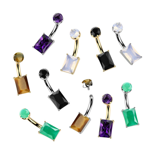 Premium G23 Titanium Rectangle-Cut Claw-Set Stone Belly Ring 14g