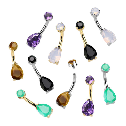 Premium G23 Titanium Crystal Tear Drop Navel Barbell 14g