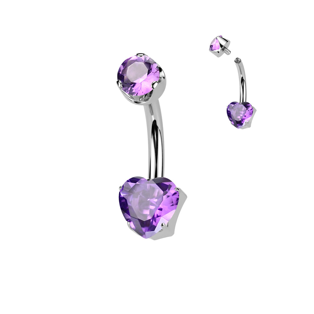 Premium G23 Titanium Claw-Set Heart Stone Internally Threaded Belly Ring 14g