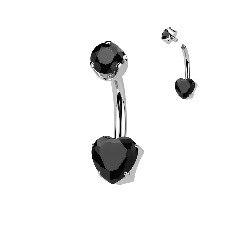 Premium G23 Titanium Claw-Set Heart Stone Internally Threaded Belly Ring 14g