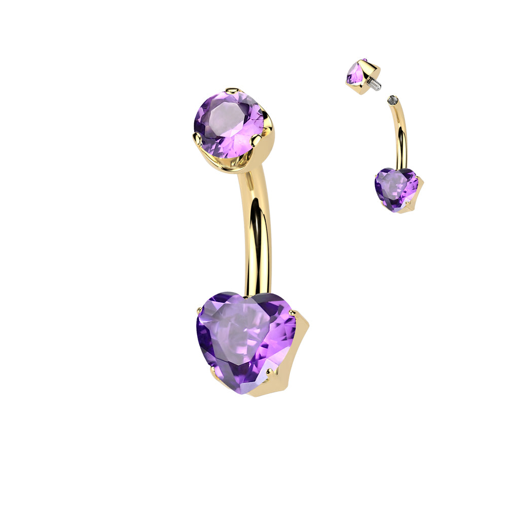 Premium G23 Titanium Claw-Set Heart Stone Internally Threaded Belly Ring 14g