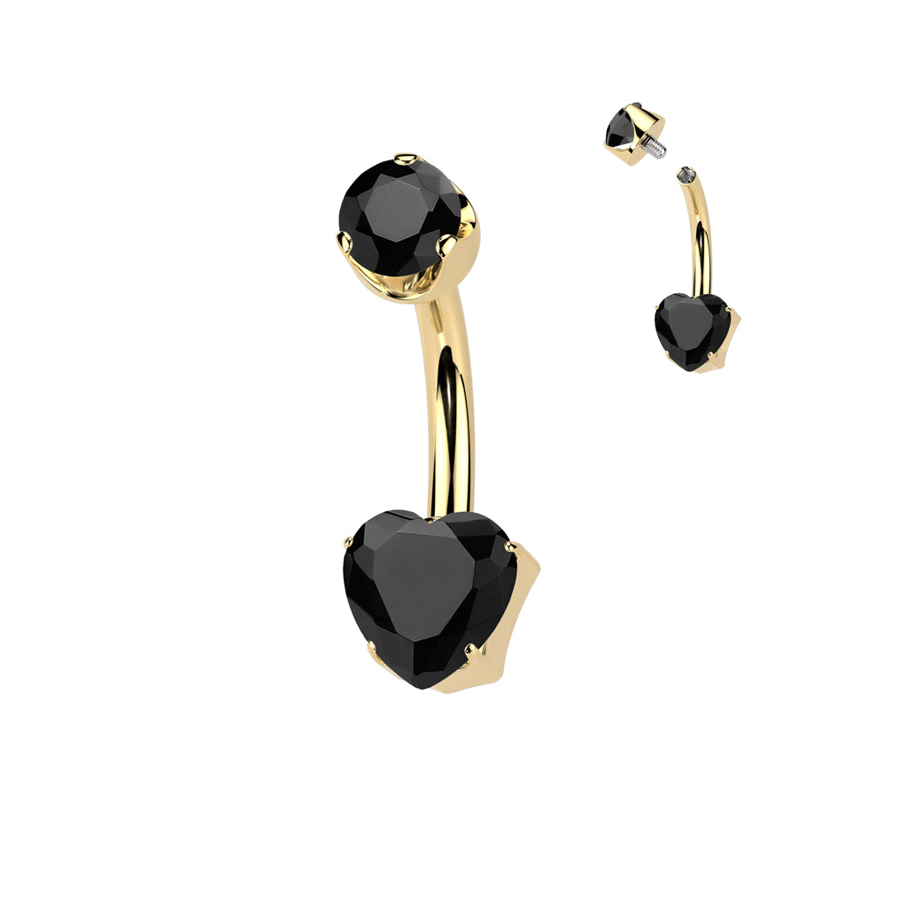 Premium G23 Titanium Claw-Set Heart Stone Internally Threaded Belly Ring 14g