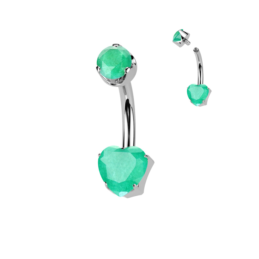 Premium G23 Titanium Claw-Set Heart Stone Internally Threaded Belly Ring 14g