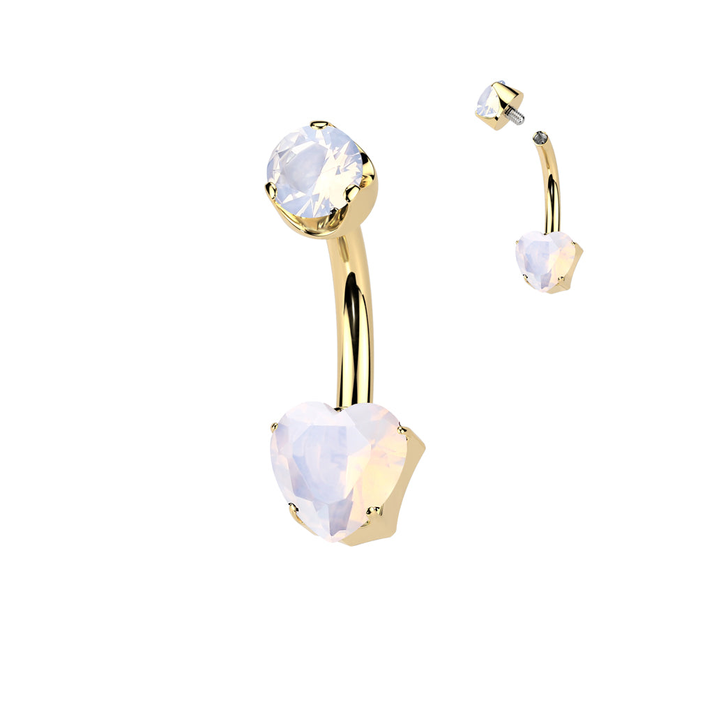 Premium G23 Titanium Claw-Set Heart Stone Internally Threaded Belly Ring 14g