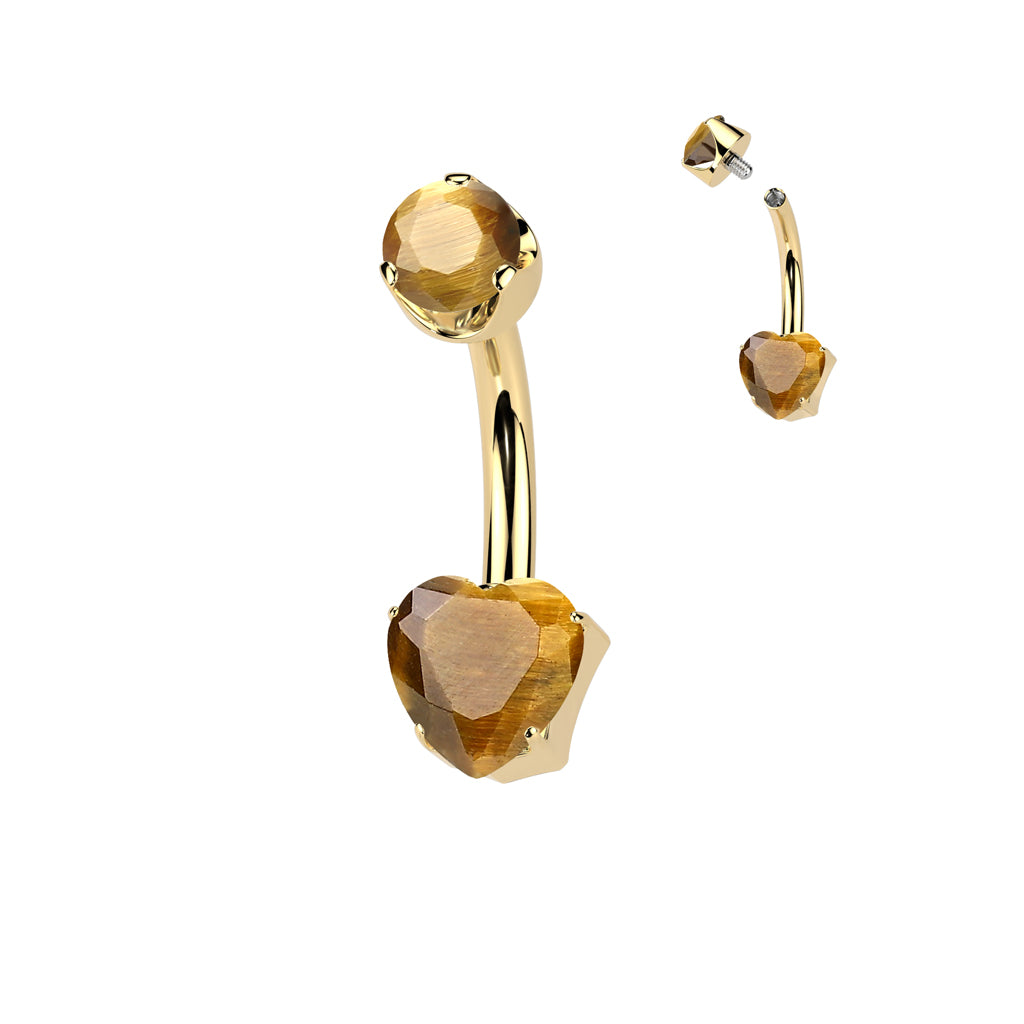 Premium G23 Titanium Claw-Set Heart Stone Internally Threaded Belly Ring 14g