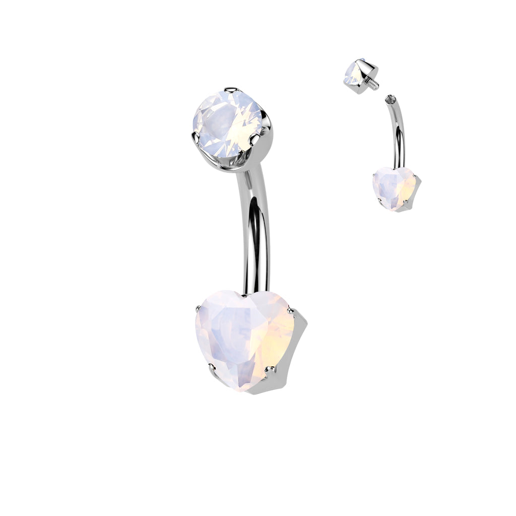 Premium G23 Titanium Claw-Set Heart Stone Internally Threaded Belly Ring 14g