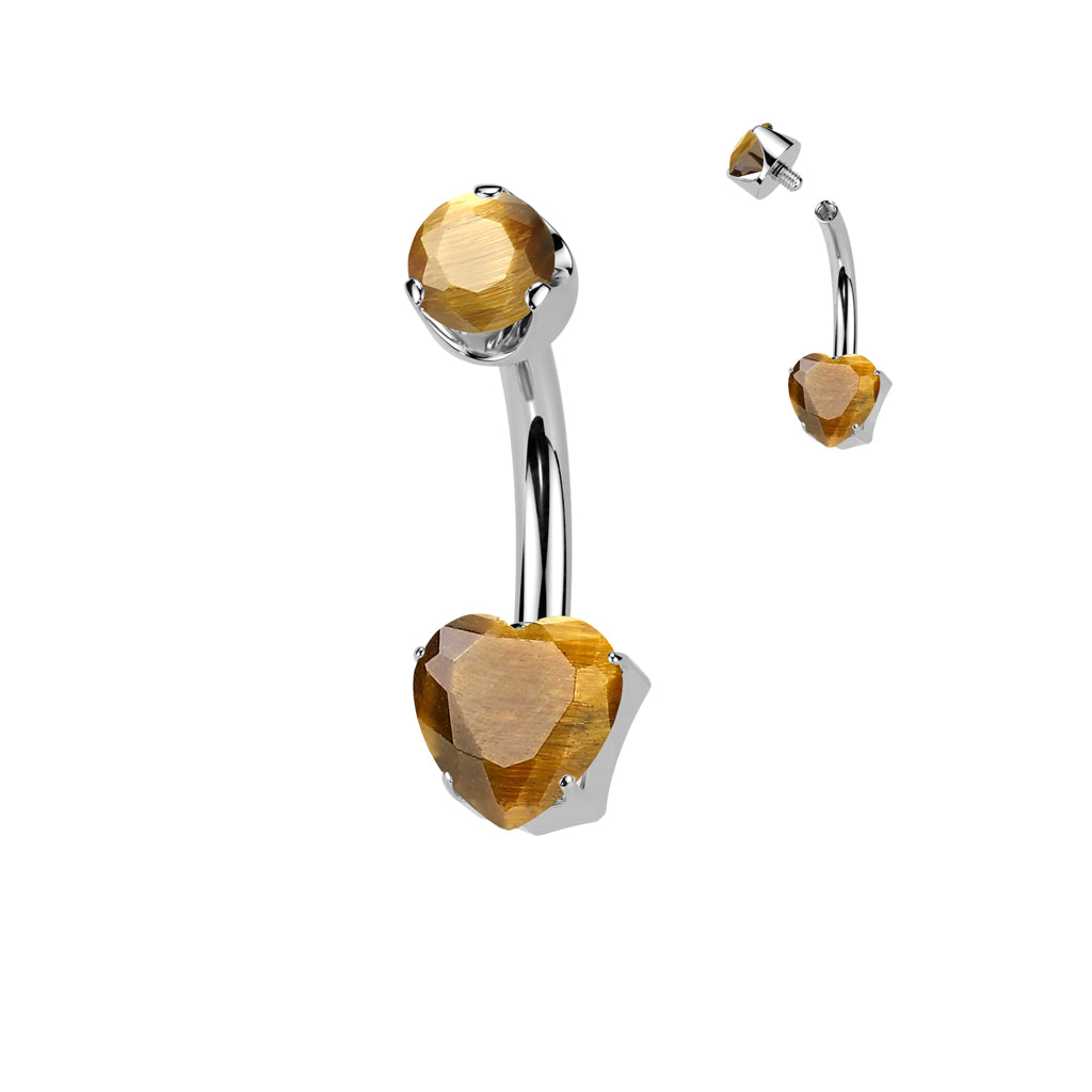 Premium G23 Titanium Claw-Set Heart Stone Internally Threaded Belly Ring 14g