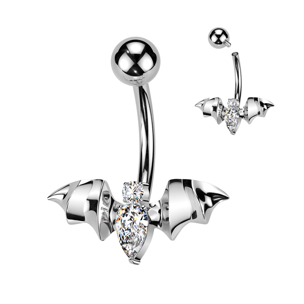 Premium G23 Titanium Claw-Set Crystal Centre + Bat Belly Ring 14g