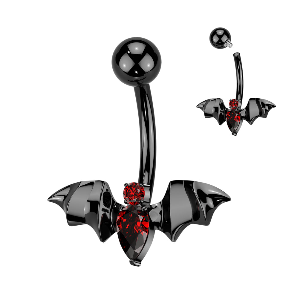 Premium G23 Titanium Claw-Set Crystal Centre + Bat Belly Ring 14g