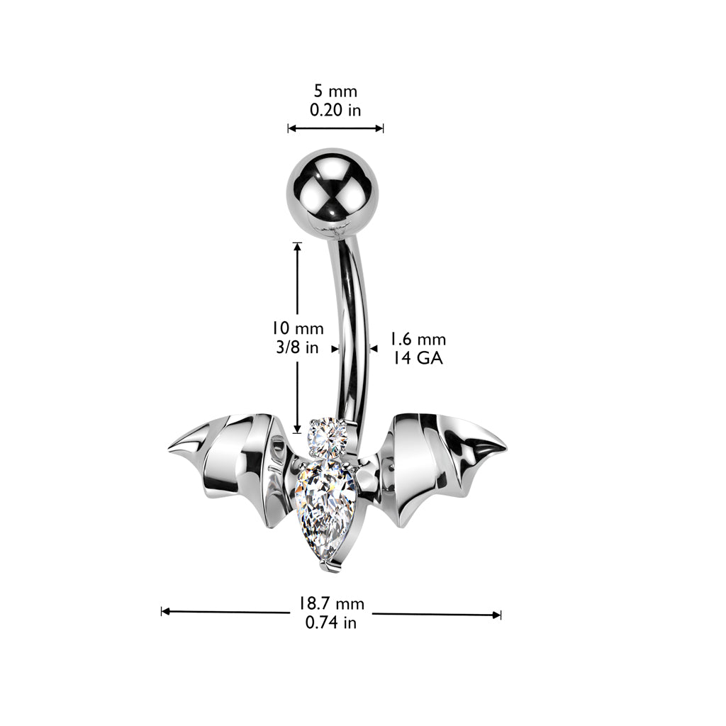 Premium G23 Titanium Claw-Set Crystal Centre + Bat Belly Ring 14g