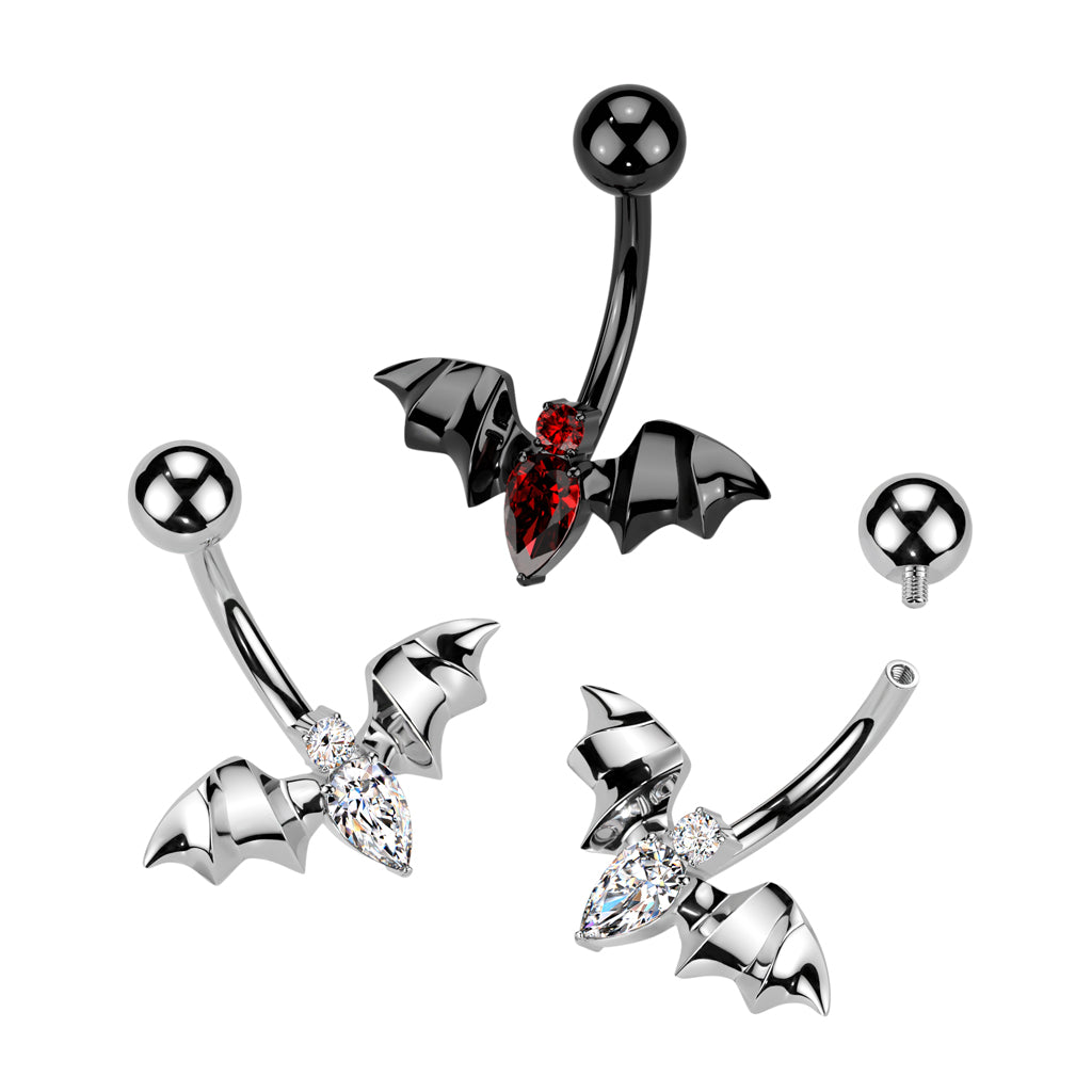 Premium G23 Titanium Claw-Set Crystal Centre + Bat Belly Ring 14g