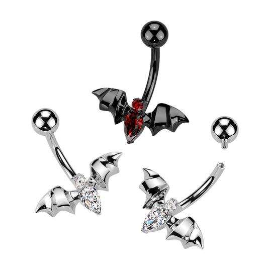Premium G23 Titanium Claw-Set Crystal Centre + Bat Belly Ring 14g