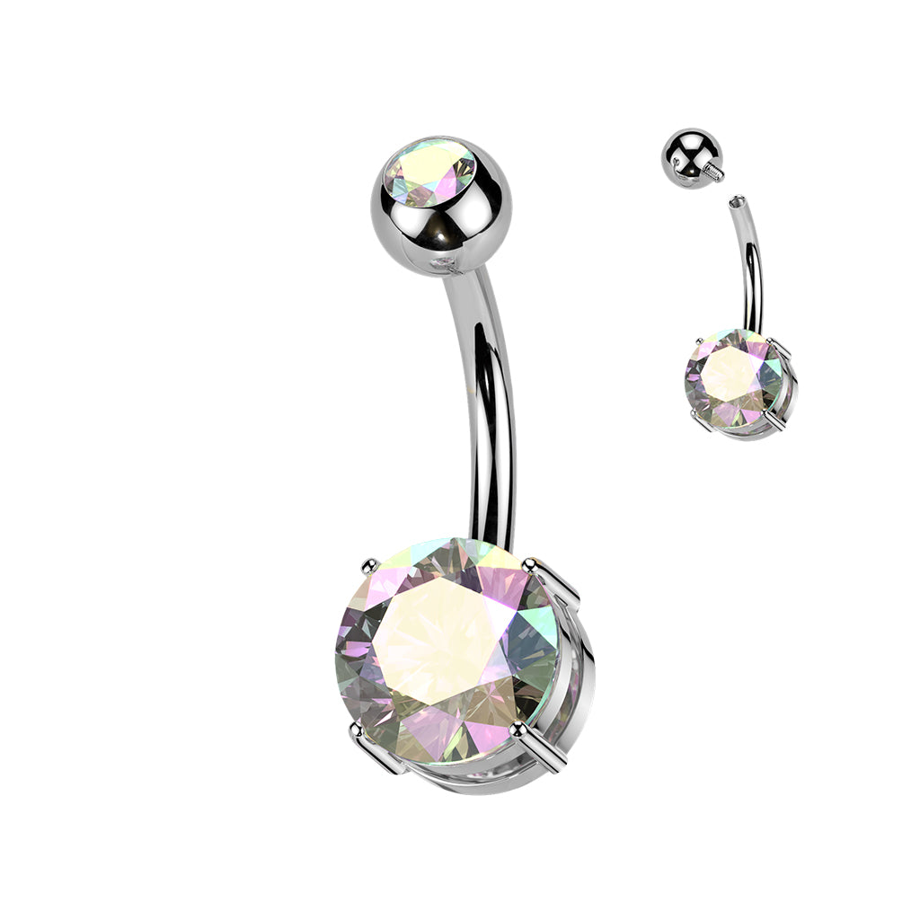 Premium G23 Titanium Round Claw-Set Crystal Navel Barbell 14g