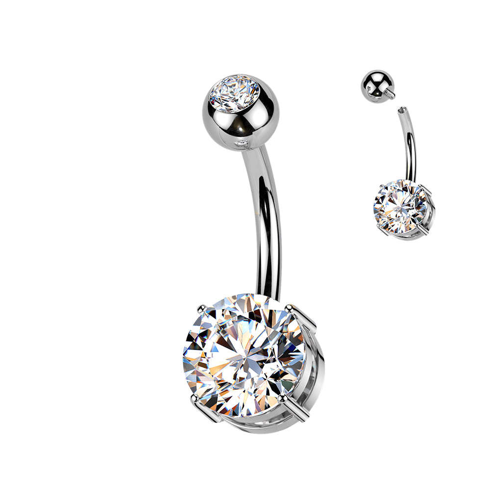 Premium G23 Titanium Round Claw-Set Crystal Navel Barbell 14g