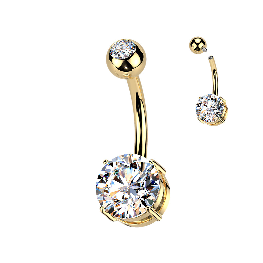 Premium G23 Titanium Round Claw-Set Crystal Navel Barbell 14g