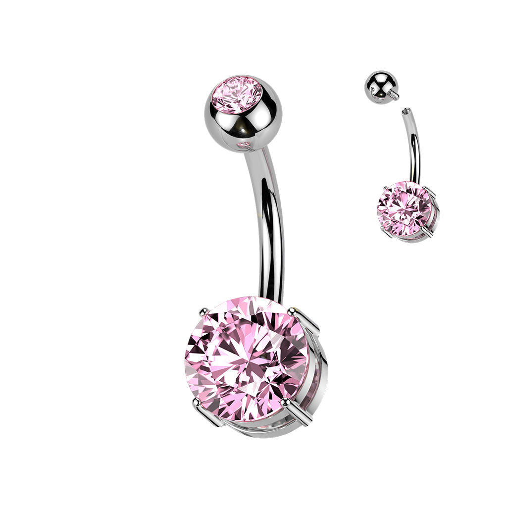 Premium G23 Titanium Round Claw-Set Crystal Navel Barbell 14g