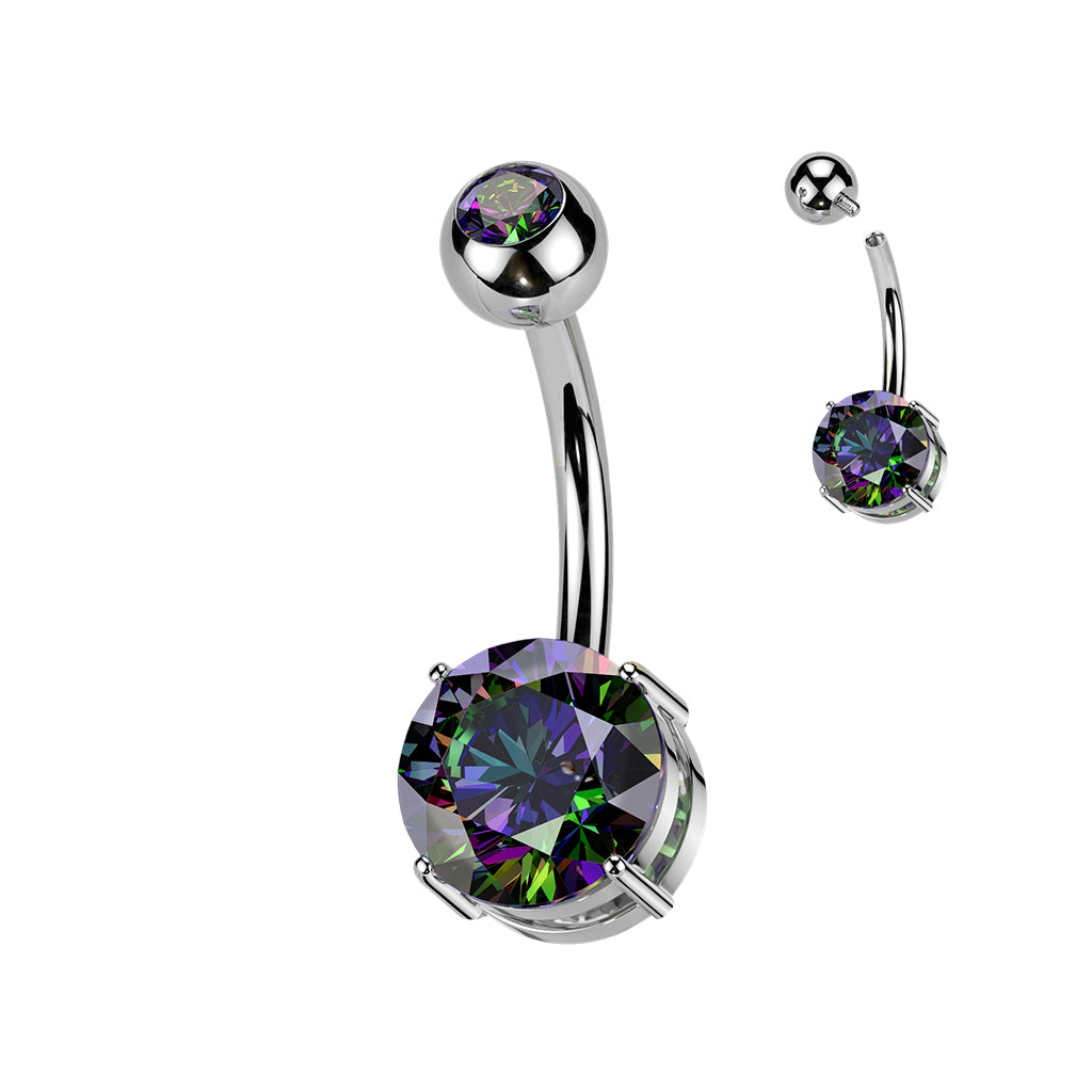 Premium G23 Titanium Round Claw-Set Crystal Navel Barbell 14g