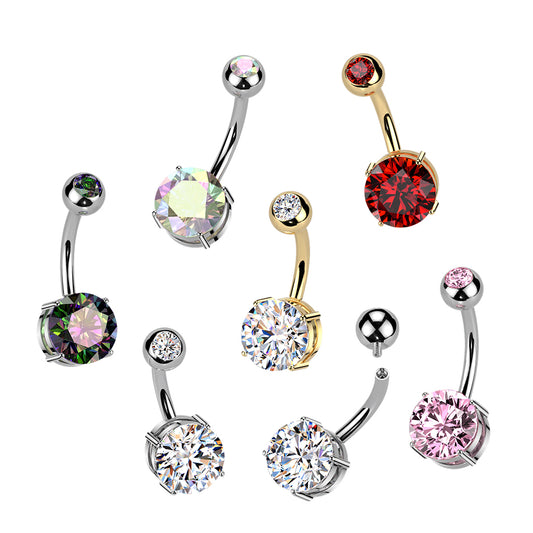 Premium G23 Titanium Round Claw-Set Crystal Navel Barbell 14g