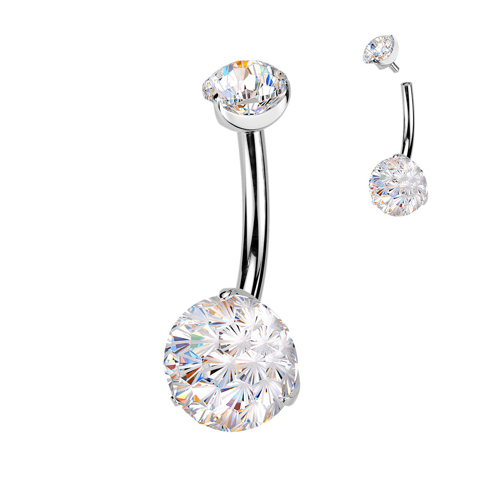 Premium G23 Titanium Fire-Cut Claw‑Set Crystal Navel Barbell 14g