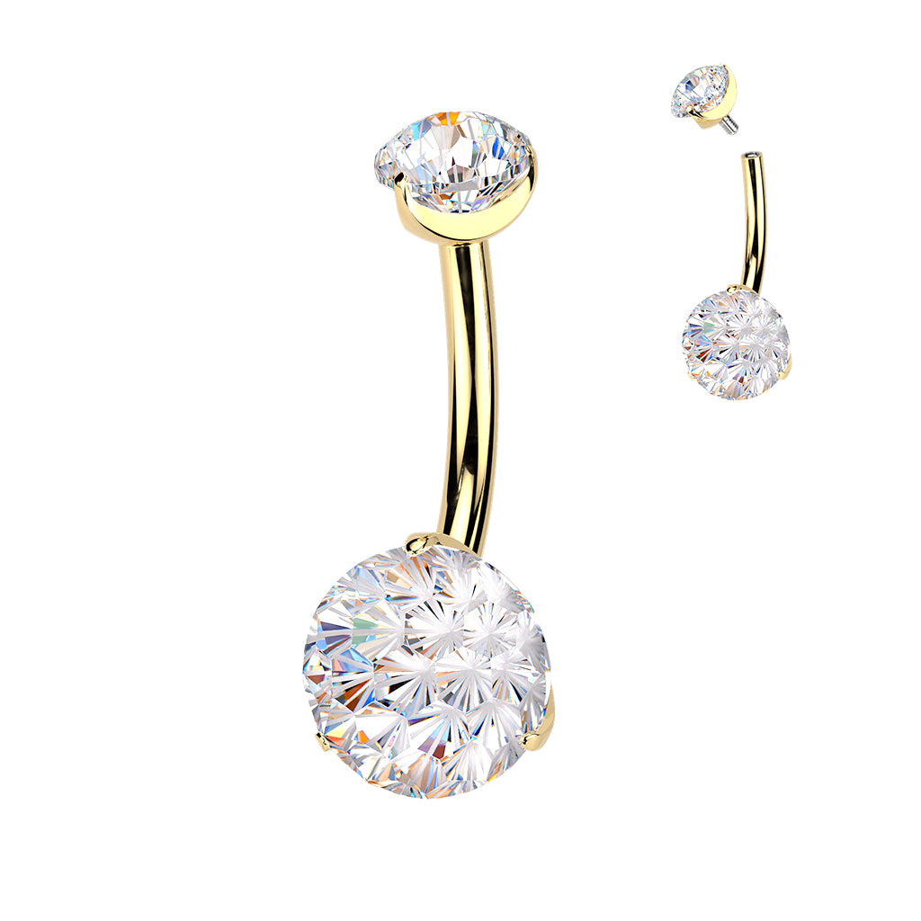 Premium G23 Titanium Fire-Cut Claw‑Set Crystal Navel Barbell 14g