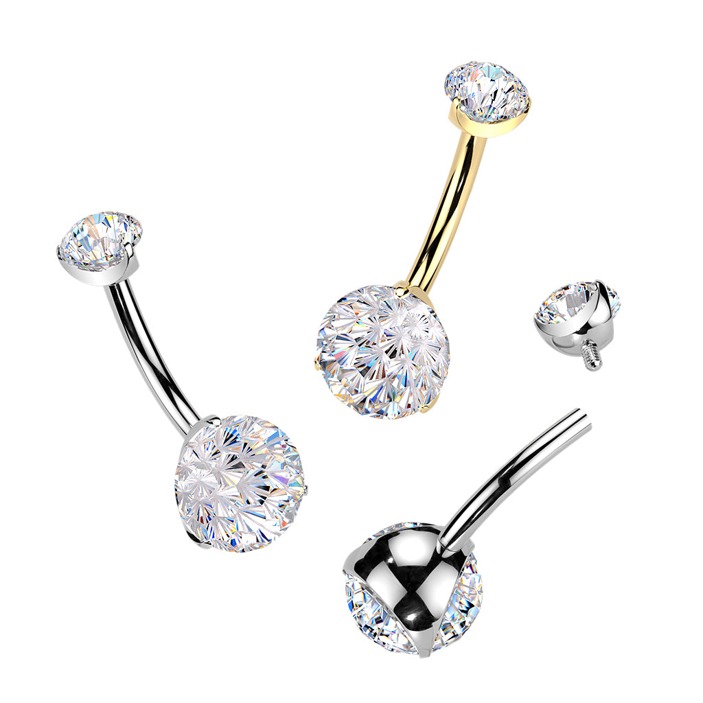 Premium G23 Titanium Fire-Cut Claw‑Set Crystal Navel Barbell 14g