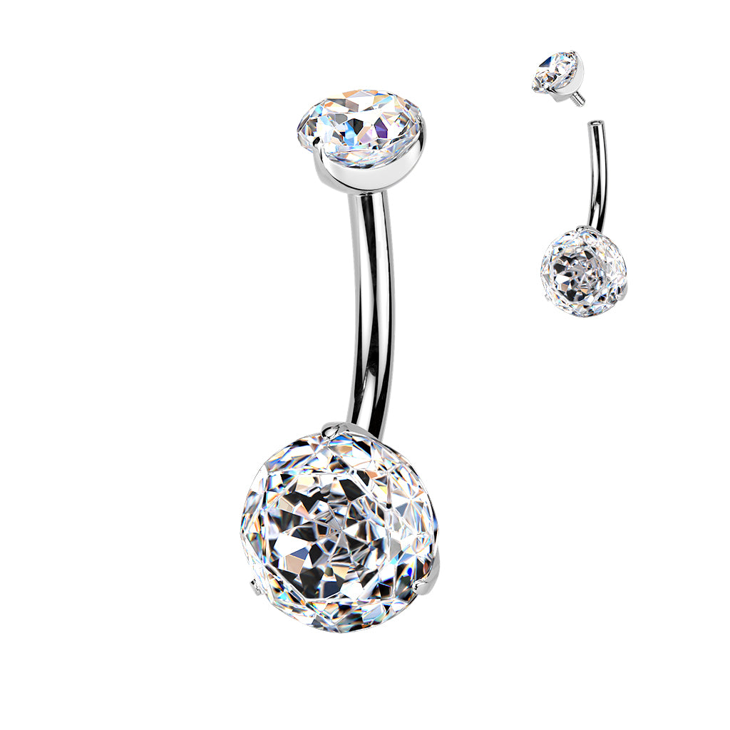 Premium G23 Titanium Rose-Cut Claw‑Set Crystal Navel Barbell 14g