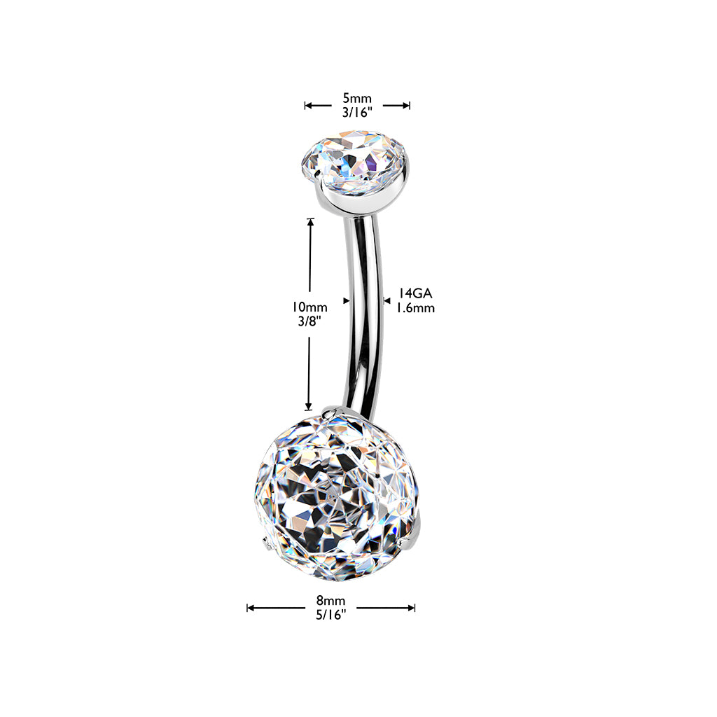 Premium G23 Titanium Rose-Cut Claw‑Set Crystal Navel Barbell 14g