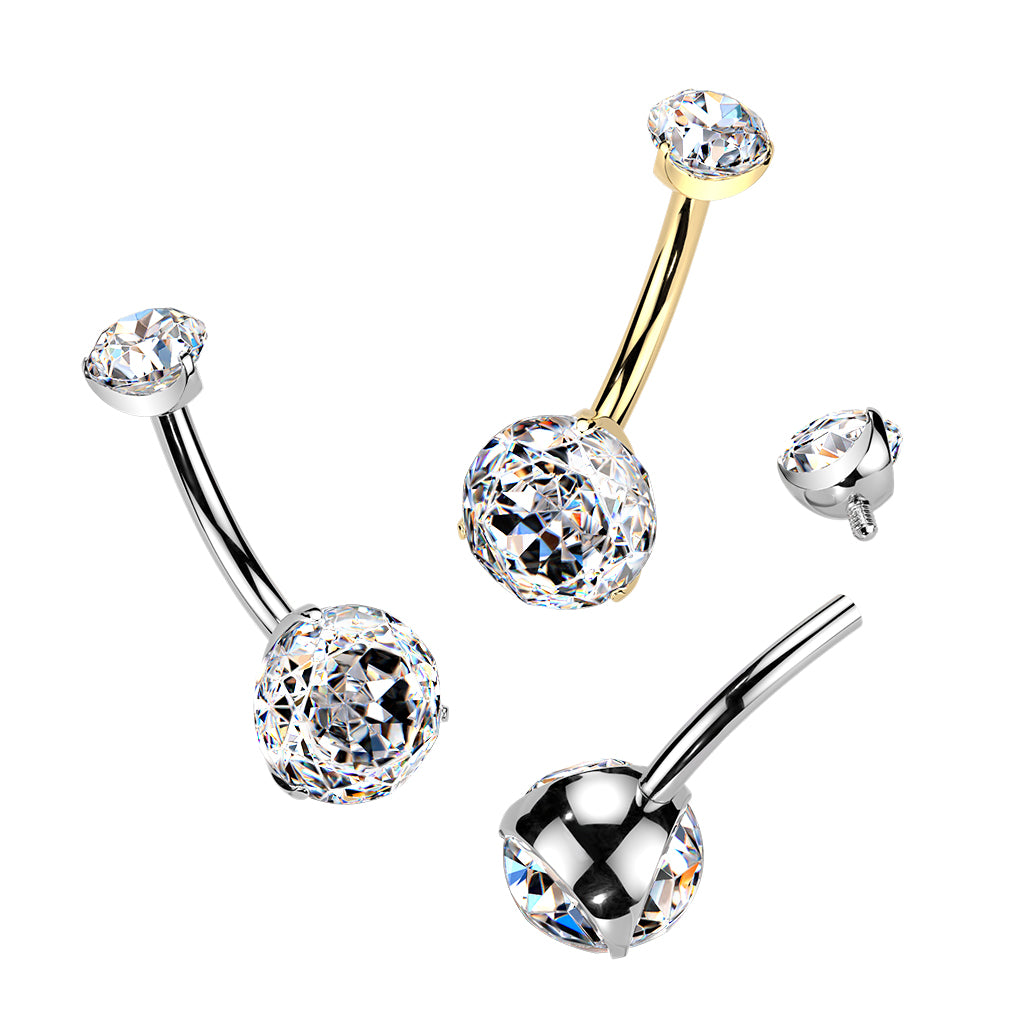 Premium G23 Titanium Rose-Cut Claw‑Set Crystal Navel Barbell 14g