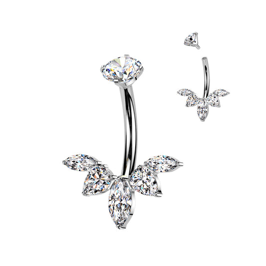 Premium G23 Titanium Claw-Set 5-Crystal Marquise & Pear Internally Threaded Belly Ring 14g
