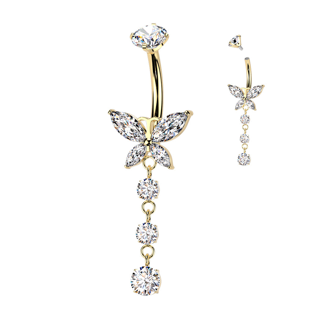 Premium G23 Titanium Shinefall Butterfly Navel Dangle 14g