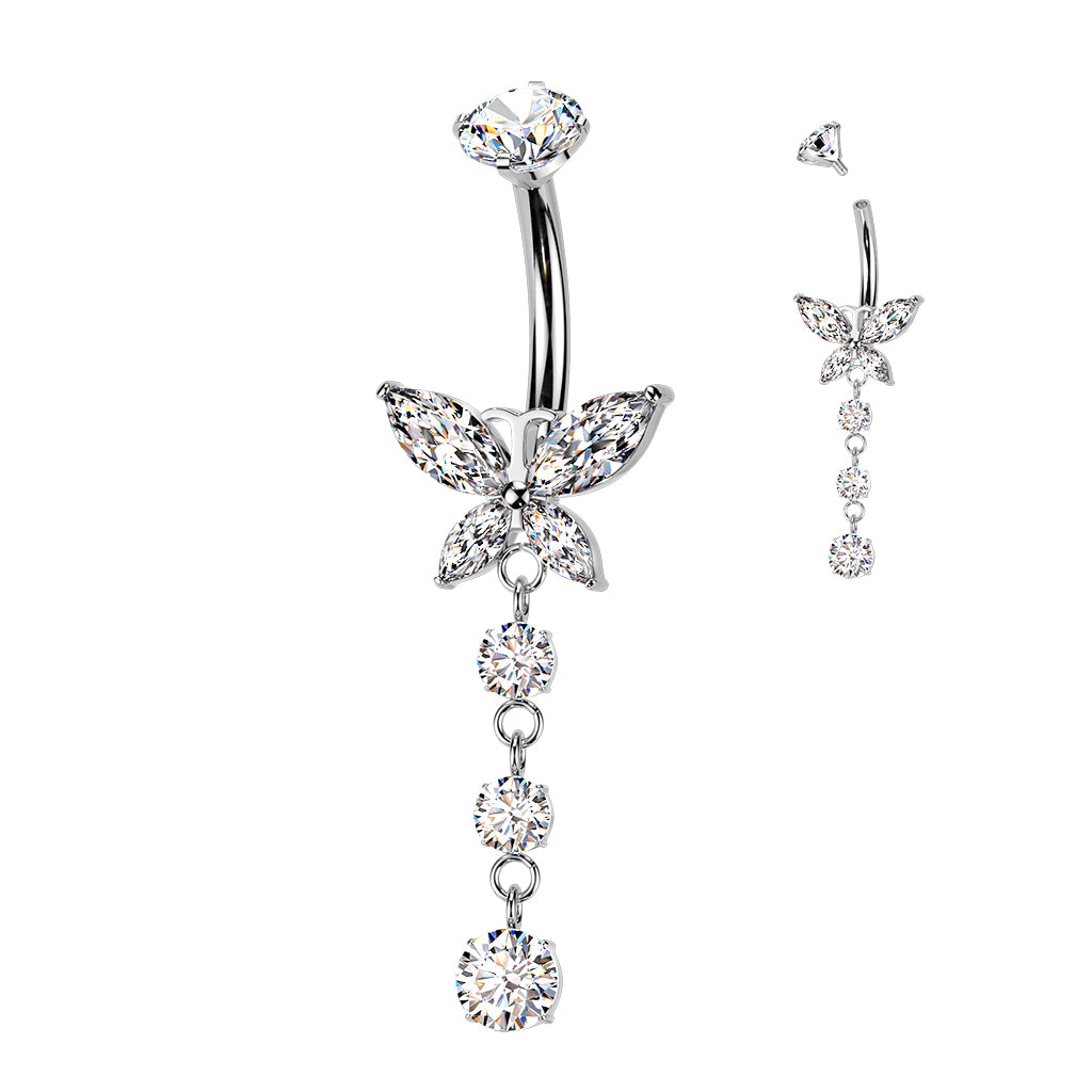 Premium G23 Titanium Shinefall Butterfly Navel Dangle 14g