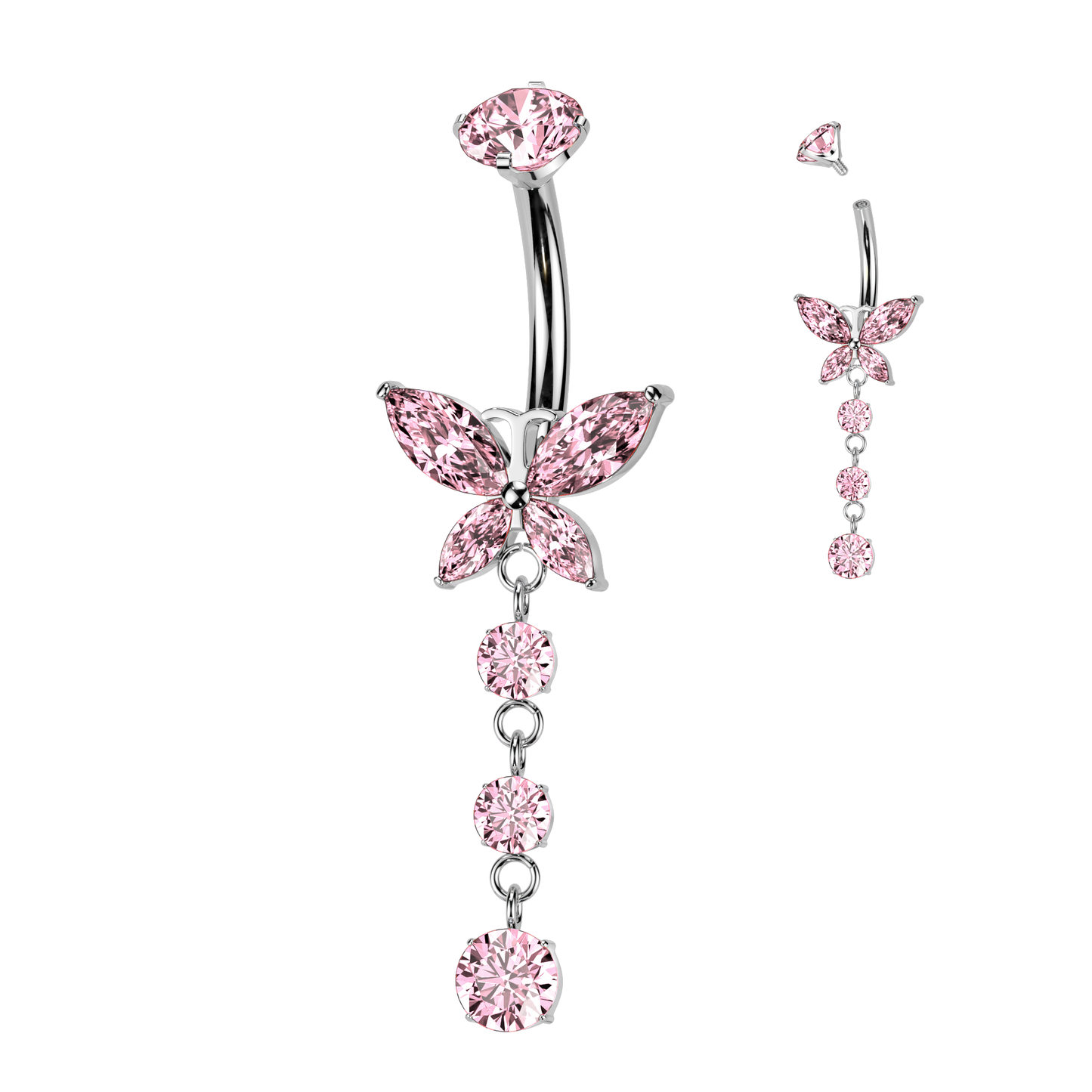 Premium G23 Titanium Claw-Set Marquise Butterfly Cascade Internally Threaded Belly Dangle 14g