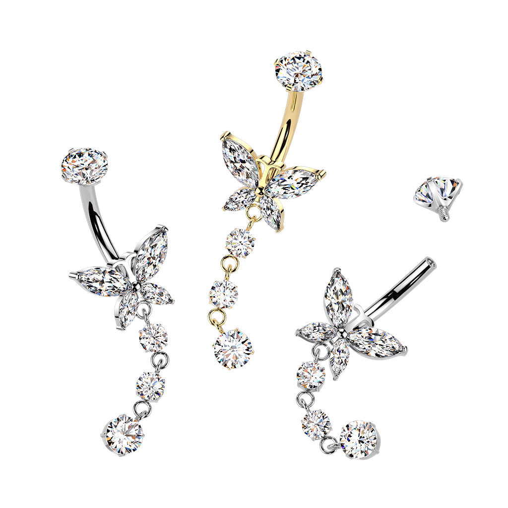 Premium G23 Titanium Shinefall Butterfly Navel Dangle 14g