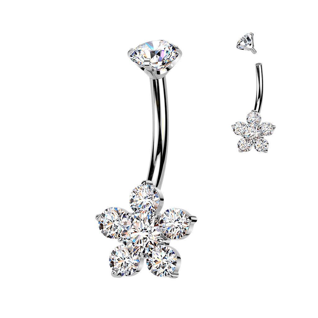 Premium G23 Titanium Flower Crystal Navel Barbell 14g