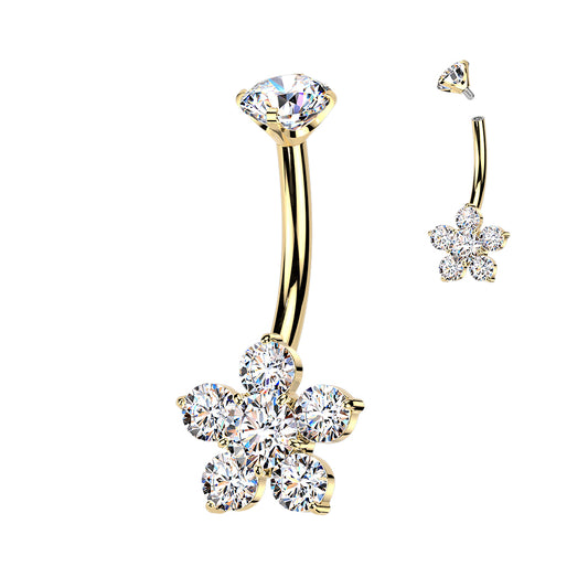 Premium G23 Titanium Flower Crystal Navel Barbell 14g