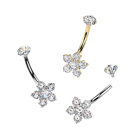 Premium G23 Titanium Flower Crystal Navel Barbell 14g