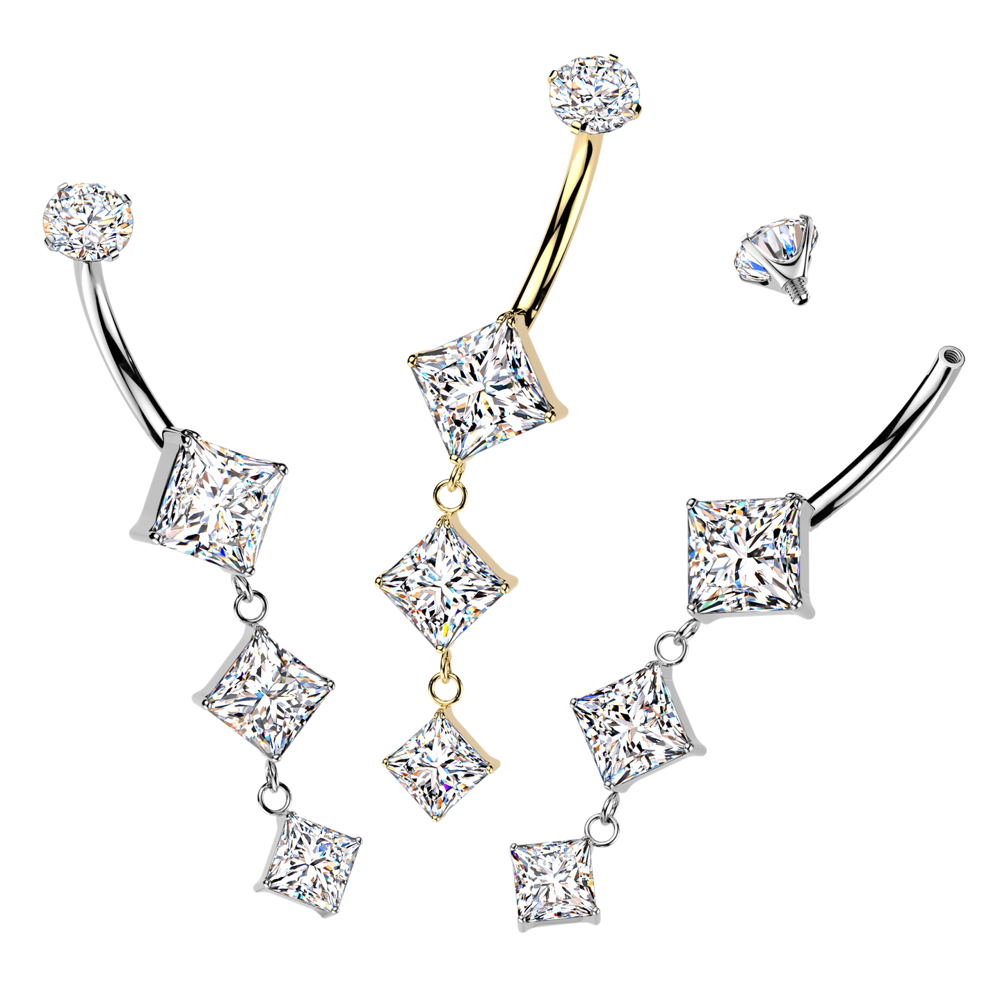 Premium G23 Titanium Diamond Cascade Navel Dangle 14g