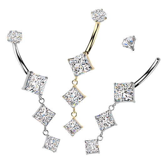 Premium G23 Titanium Diamond Cascade Navel Dangle 14g
