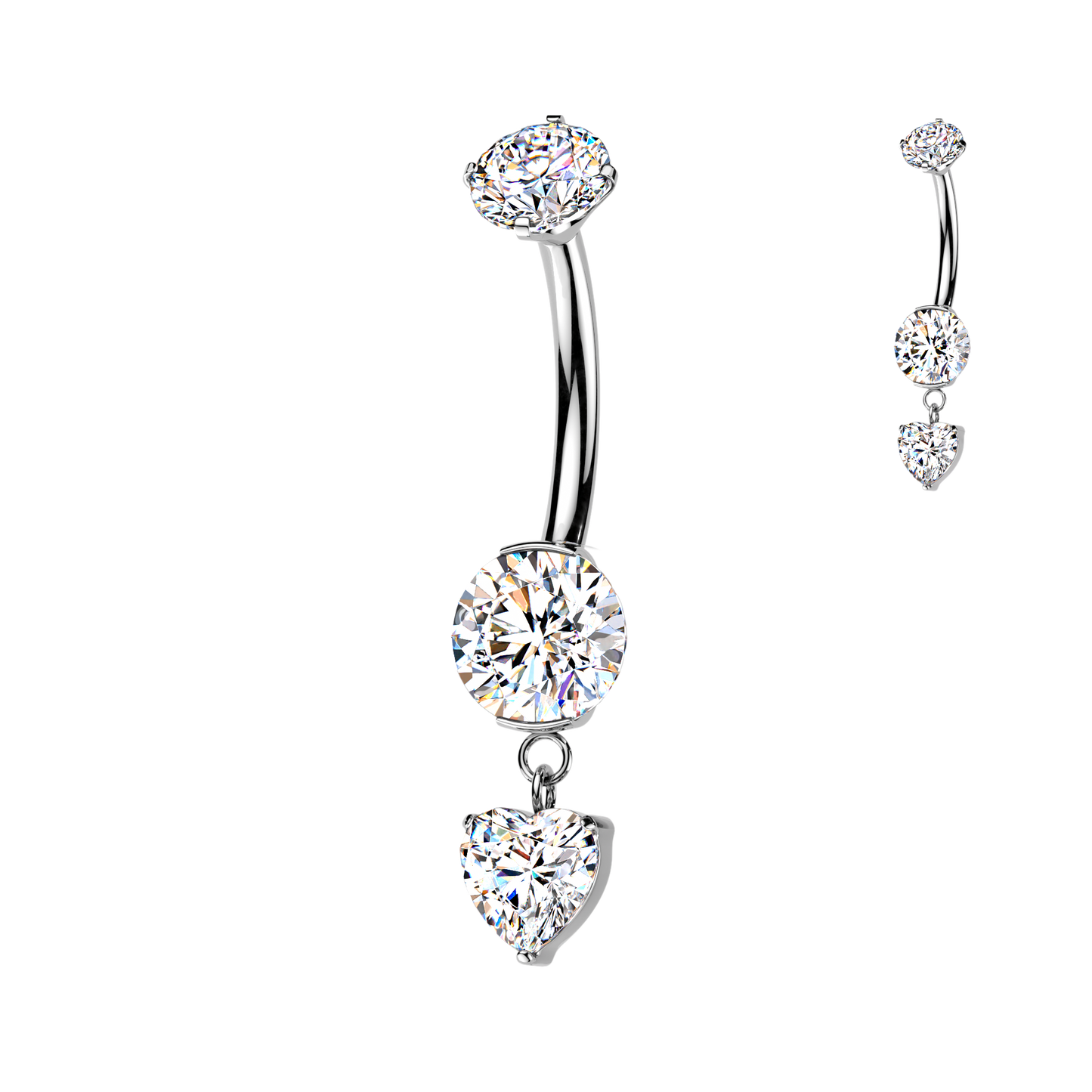 Premium G23 Titanium Claw-Set Heart Navel Dangle 14g