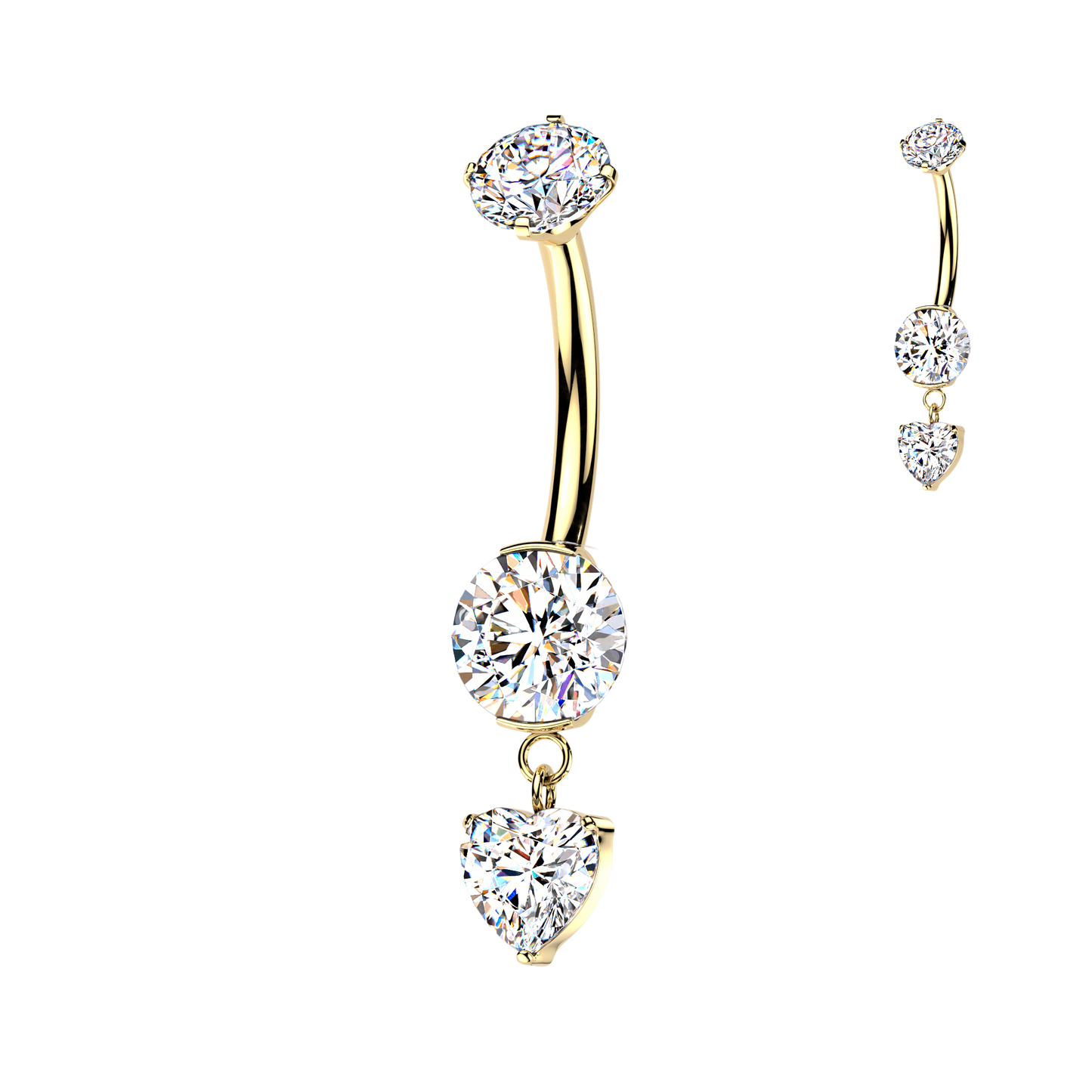 Premium G23 Titanium Claw-Set Heart Navel Dangle 14g